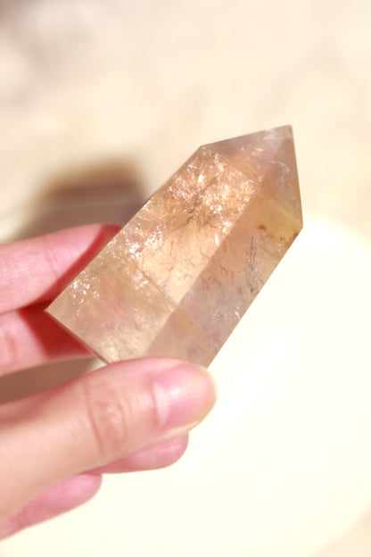 Dendritic Golden Healer Rose Quartz Tower