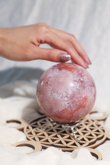 Reddish Pink Amethyst Large Sphere with Purple Druzy