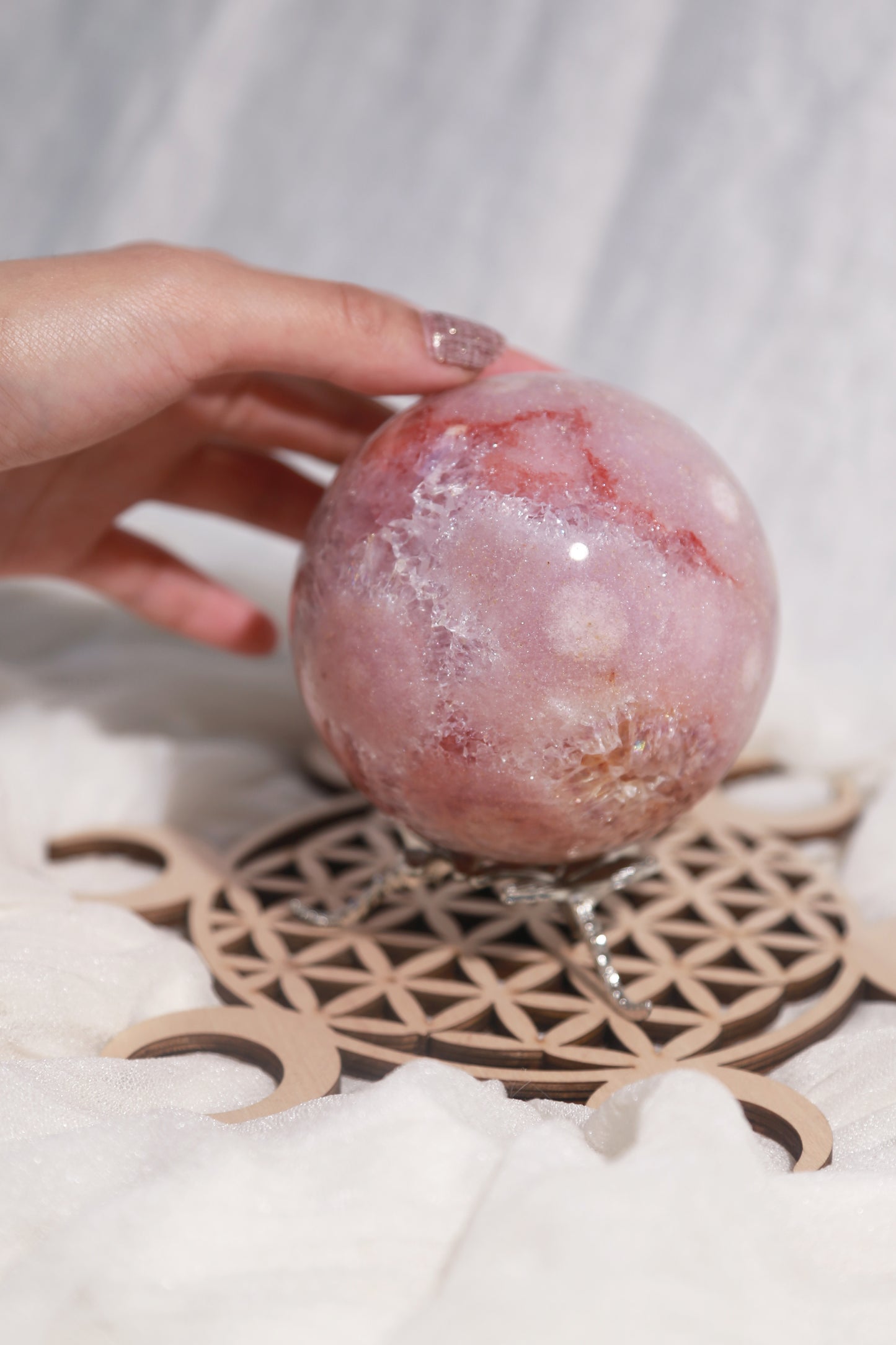 AAA Reddish Pink Amethyst Large Sphere with Purple Druzy