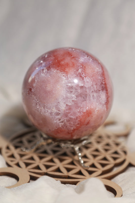 AAA Reddish Pink Amethyst Large Sphere with Purple Druzy