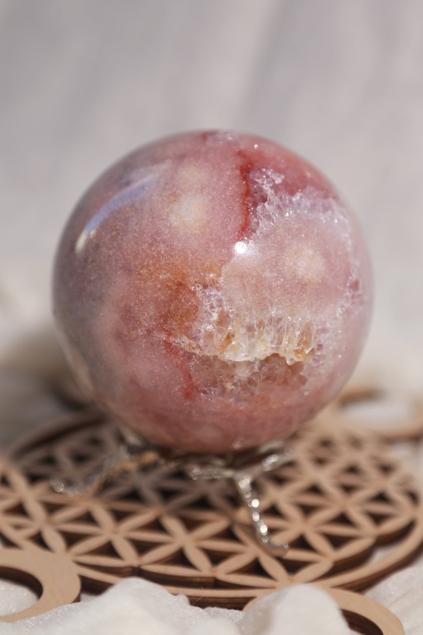 AAA Reddish Pink Amethyst Large Sphere with Purple Druzy