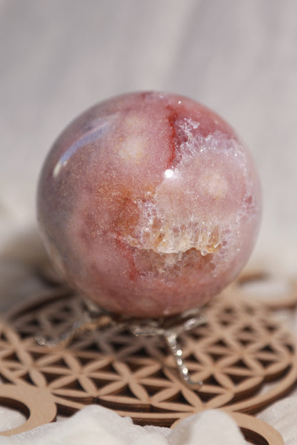 Reddish Pink Amethyst Large Sphere with Purple Druzy