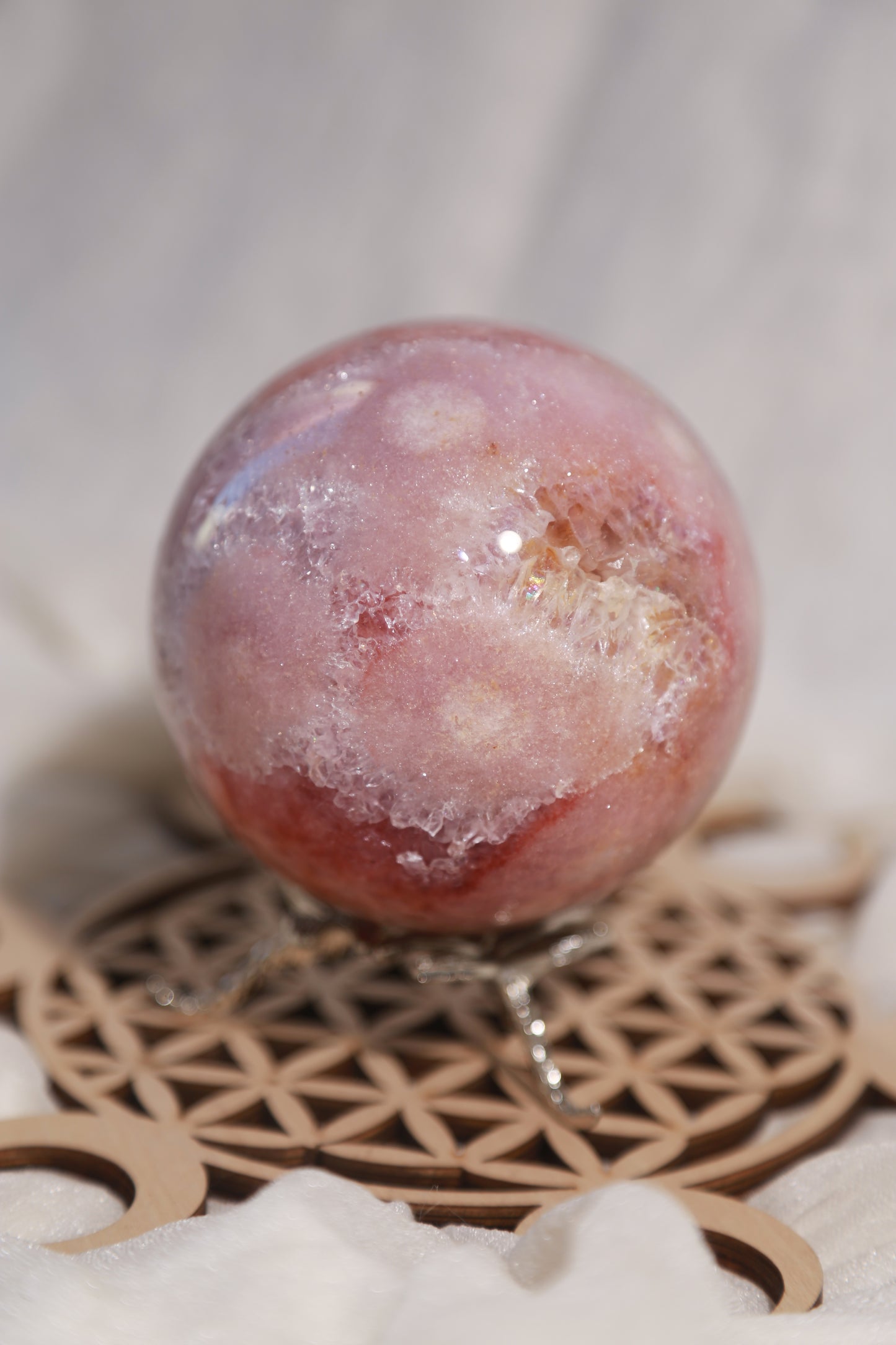 AAA Reddish Pink Amethyst Large Sphere with Purple Druzy
