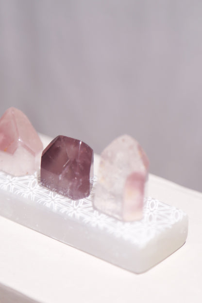 Pink Lithium Quartz Points Set of 7 w/ Selenite Plate