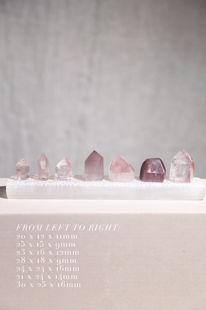 Pink Lithium Quartz Points Set of 7 w/ Selenite Plate