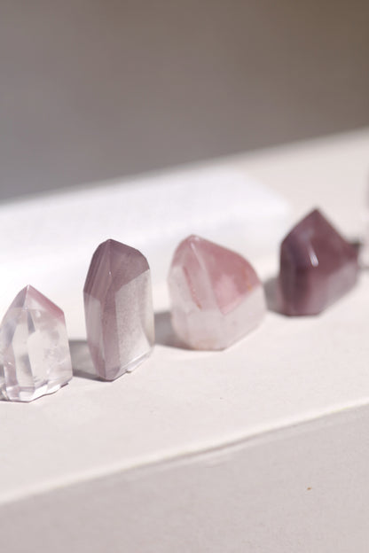 Pink Lithium Quartz Points Set of 7 w/ Selenite Plate