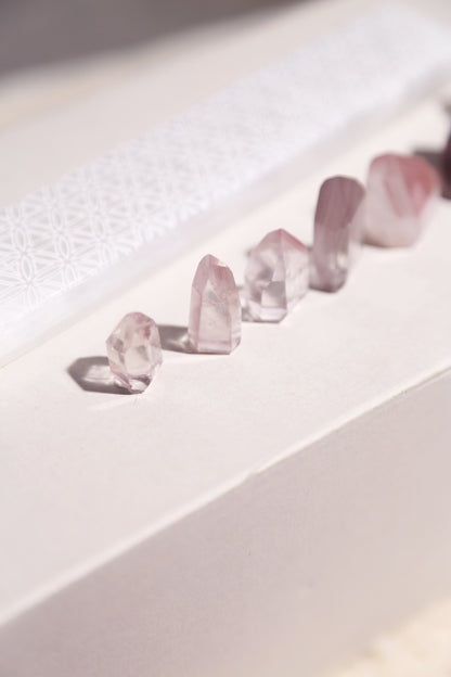 Pink Lithium Quartz Points Set of 7 w/ Selenite Plate