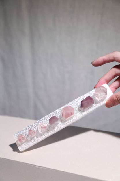 Pink Lithium Quartz Points Set of 7 w/ Selenite Plate