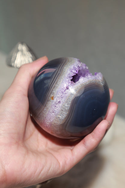 Druzy Amethyst in Blue Agate Geode Sphere