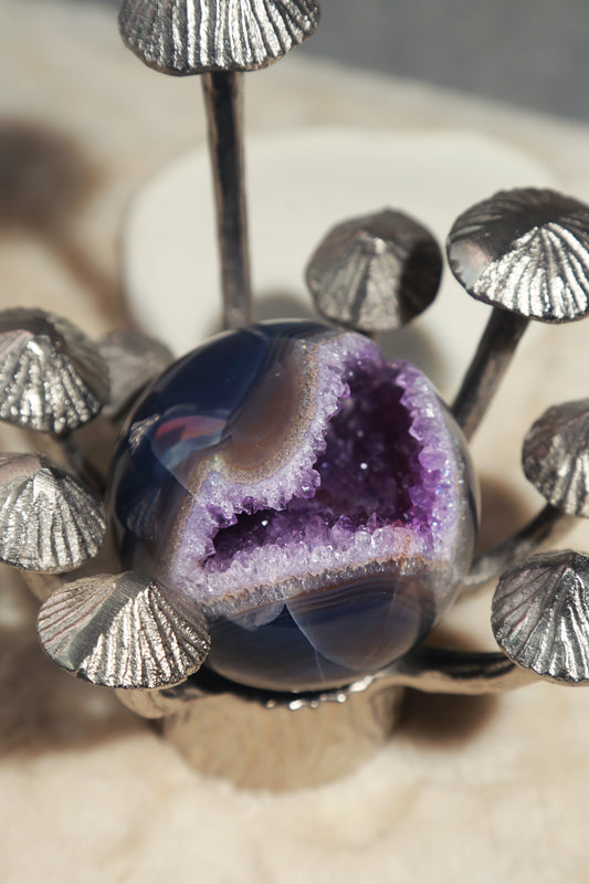 Druzy Amethyst in Blue Agate Geode Sphere