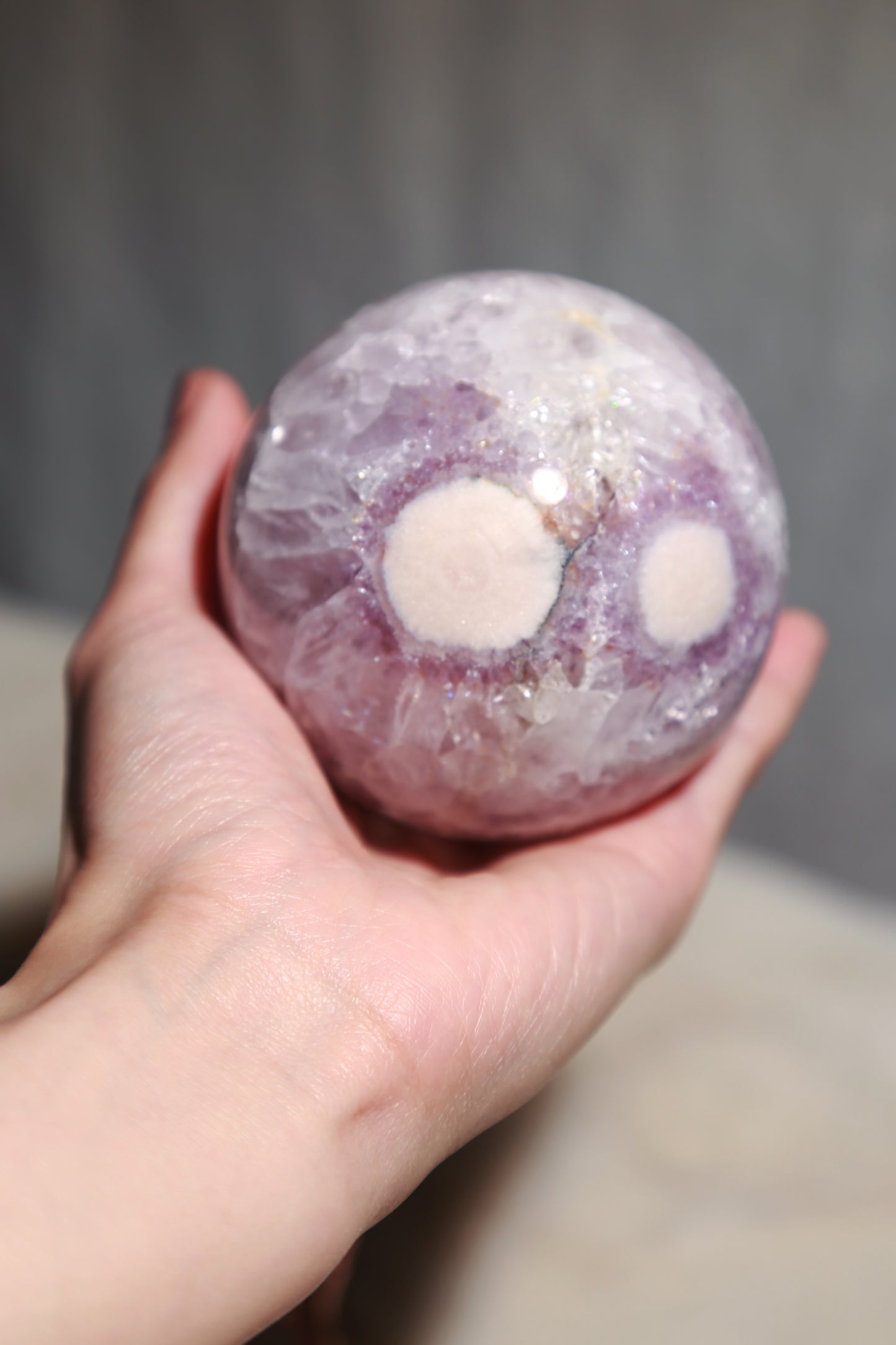 Puprle Druzy Amethyst Flower Agate Sphere with Orbicular eyes