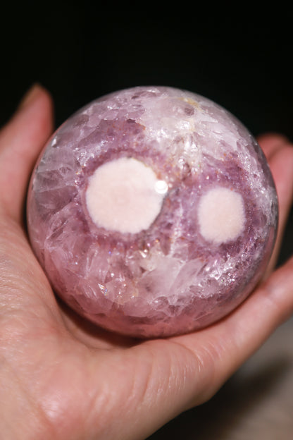 Puprle Druzy Amethyst Flower Agate Sphere with Orbicular Eyes