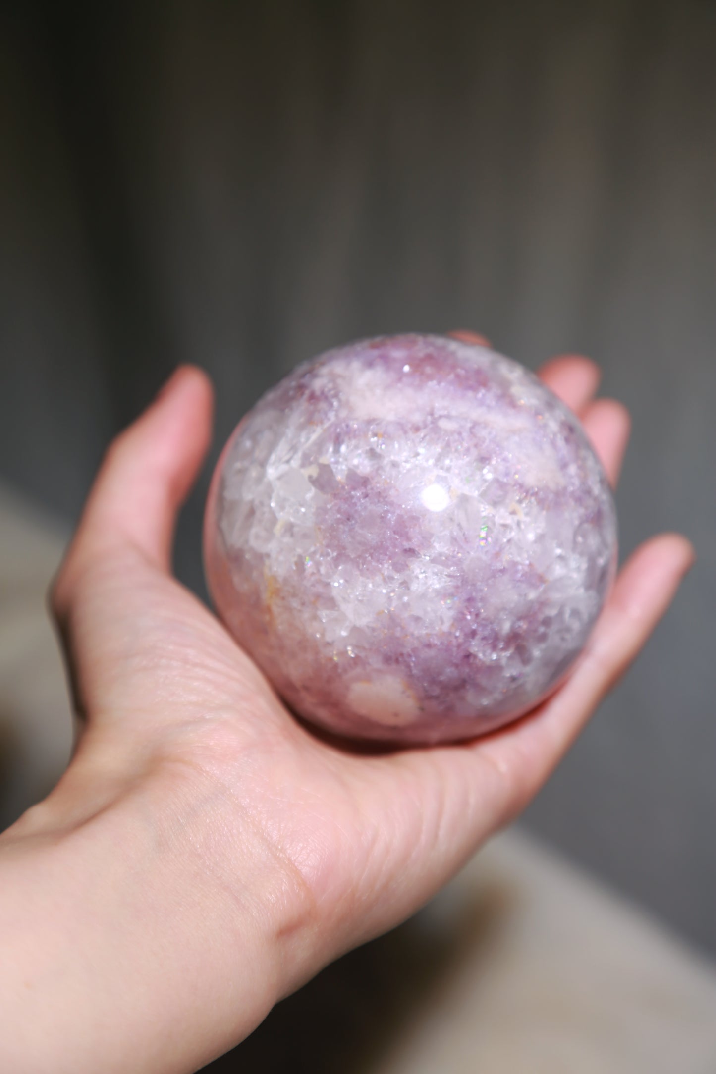 Puprle Druzy Amethyst Flower Agate Sphere with Orbicular eyes