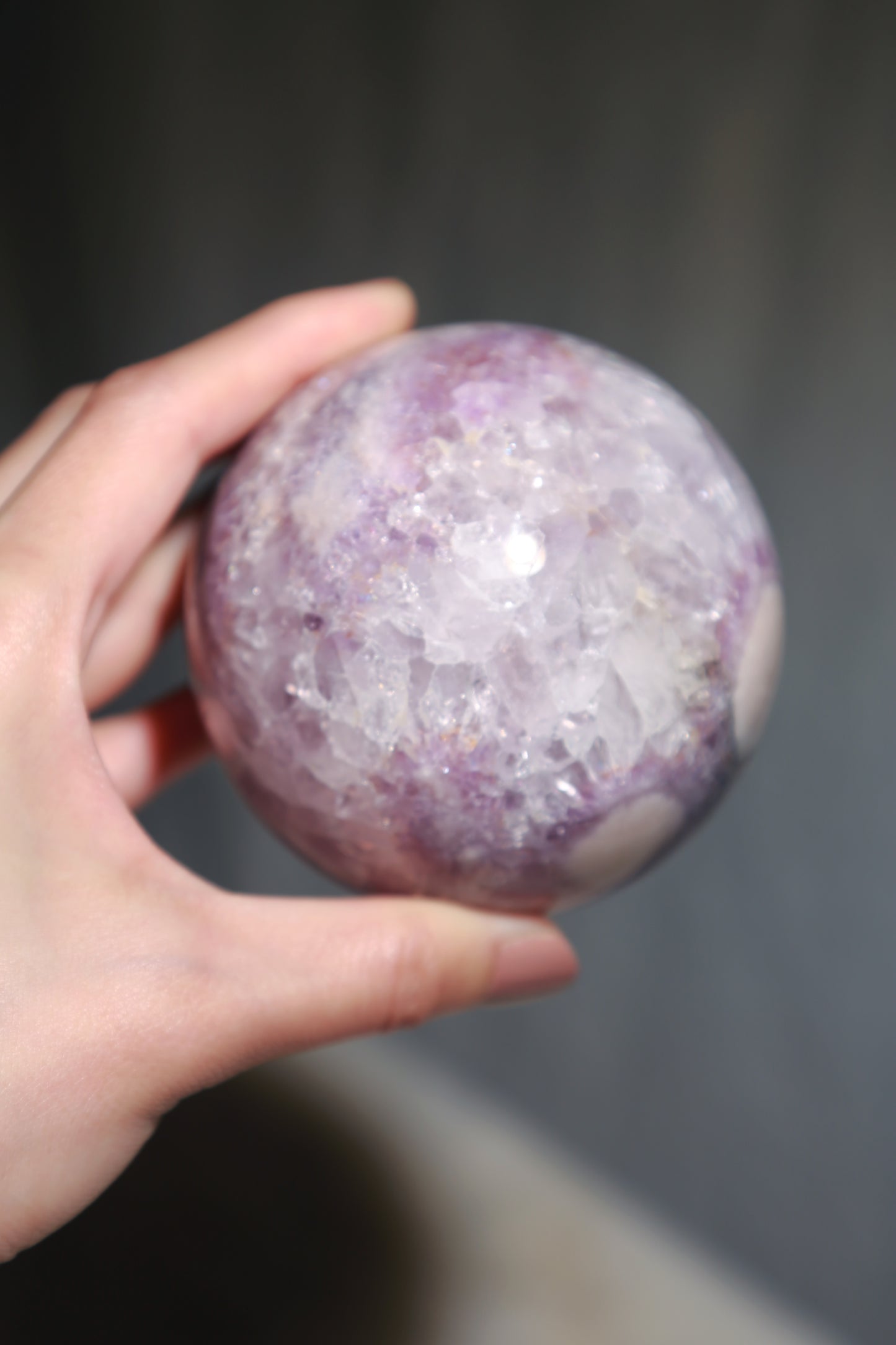 Puprle Druzy Amethyst Flower Agate Sphere with Orbicular eyes