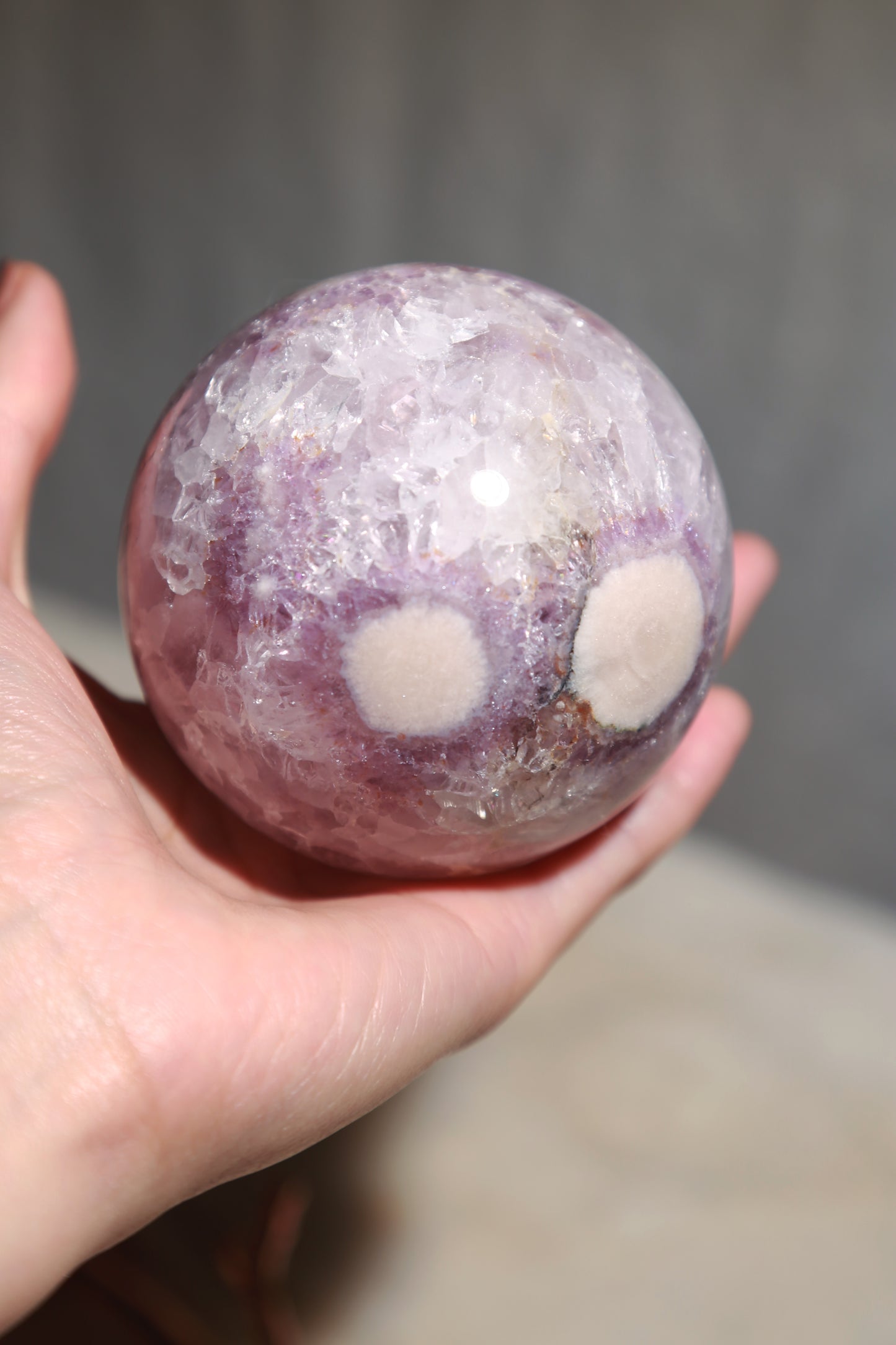 Puprle Druzy Amethyst Flower Agate Sphere with Orbicular eyes