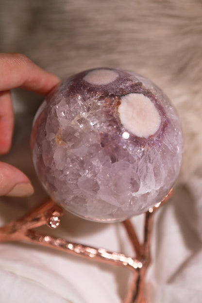 Puprle Druzy Amethyst Flower Agate Sphere with Orbicular Eyes