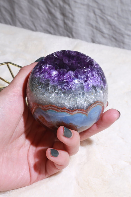 Amethyst Geode Sphere w/ Blue Chalcedony