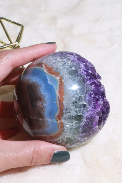 Amethyst Geode Sphere w/ Blue Chalcedony