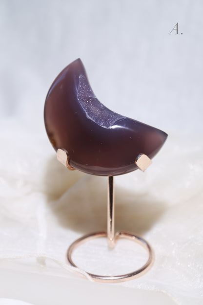Sugar Druzy Blue Agate Moon on stand