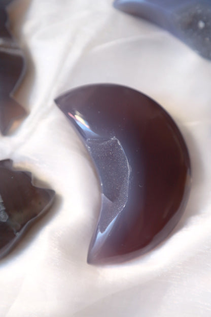 Sugar Druzy Blue Agate Moon on stand