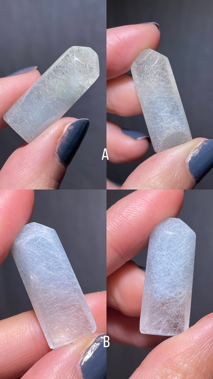 Blue Rutile Quartz Blue Amphibole Rabbit Hair Quartz Rolled Tower