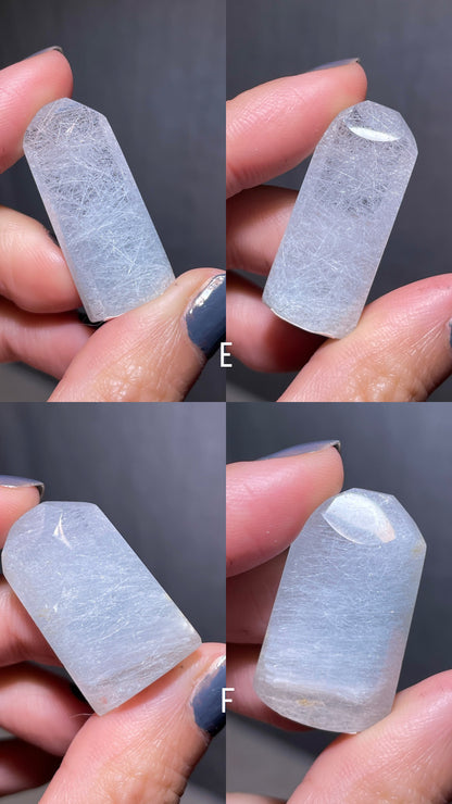 Blue Rutile Quartz Blue Amphibole Rabbit Hair Quartz Rolled Tower