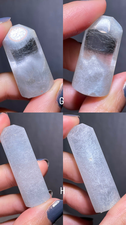 Blue Rutile Quartz Blue Amphibole Rabbit Hair Quartz Rolled Tower