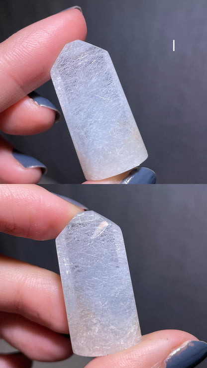 Blue Rutile Quartz Blue Amphibole Rabbit Hair Quartz Rolled Tower