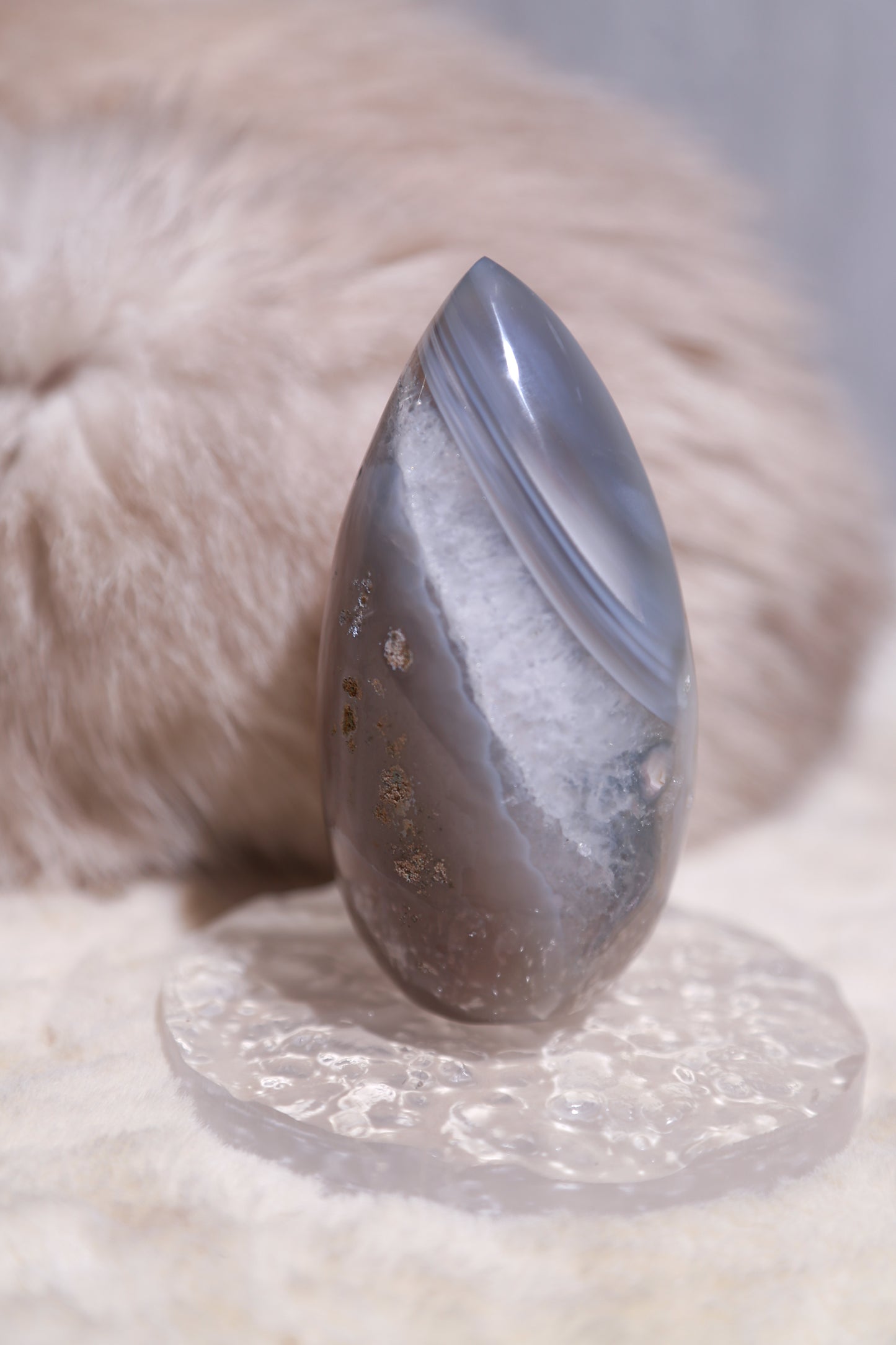 Druzy Amethyst in Blue Banded Agate Flame Freeform