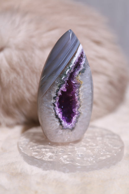 Druzy Amethyst in Blue Banded Agate Flame Freeform