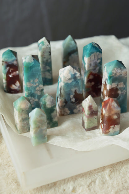 Blue Flower Agate Obelisk