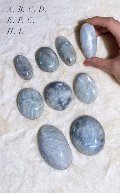 Aquatine Blue Moonstone Palm Stone