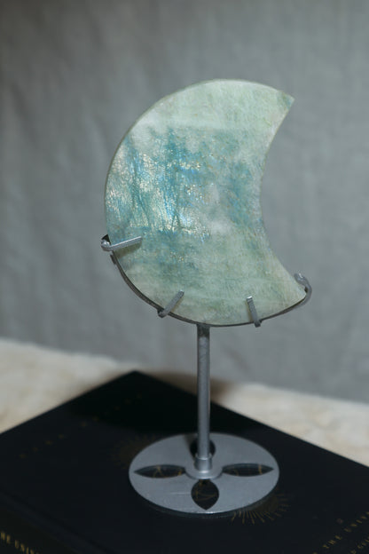 Sage Blue Green Moonstone Sunstone Moon with Stand