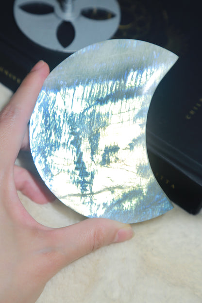 Sage Blue Green Moonstone Sunstone Moon with Stand