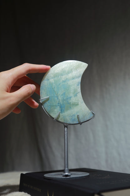 Sage Blue Green Moonstone Sunstone Moon with Stand