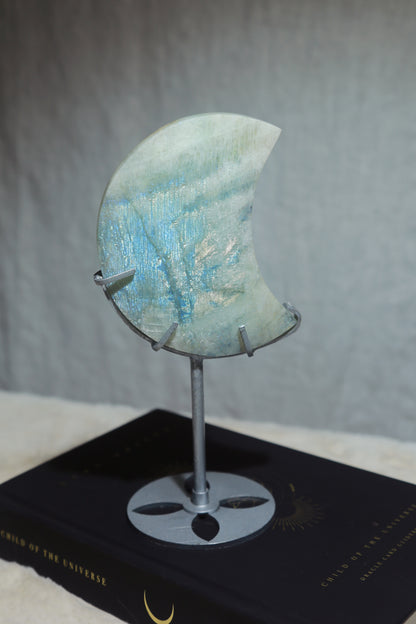 Sage Blue Green Moonstone Sunstone Moon with Stand
