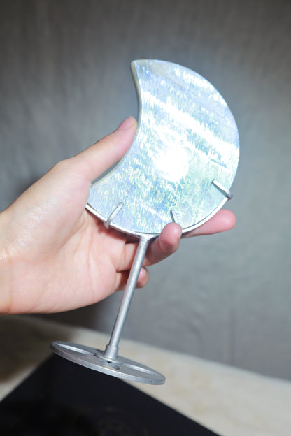 Sage Blue Green Moonstone Sunstone Moon with Stand