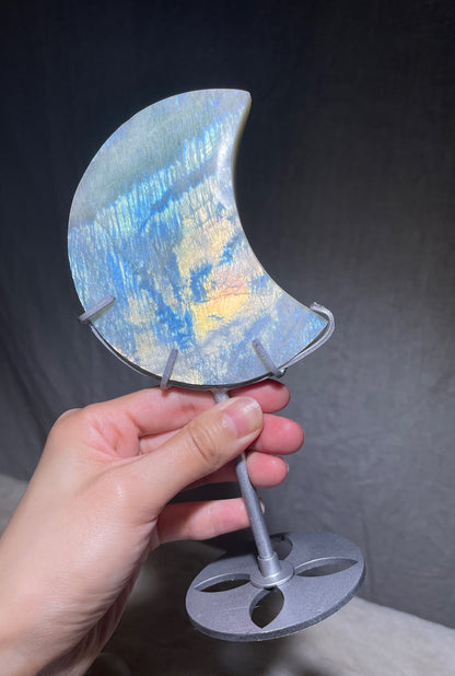 Sage Blue Green Moonstone Sunstone Moon with Stand