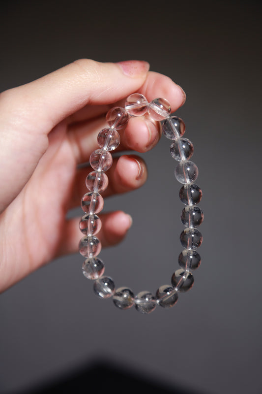 Natural Clear Quartz Lemurian Bead Bracelet