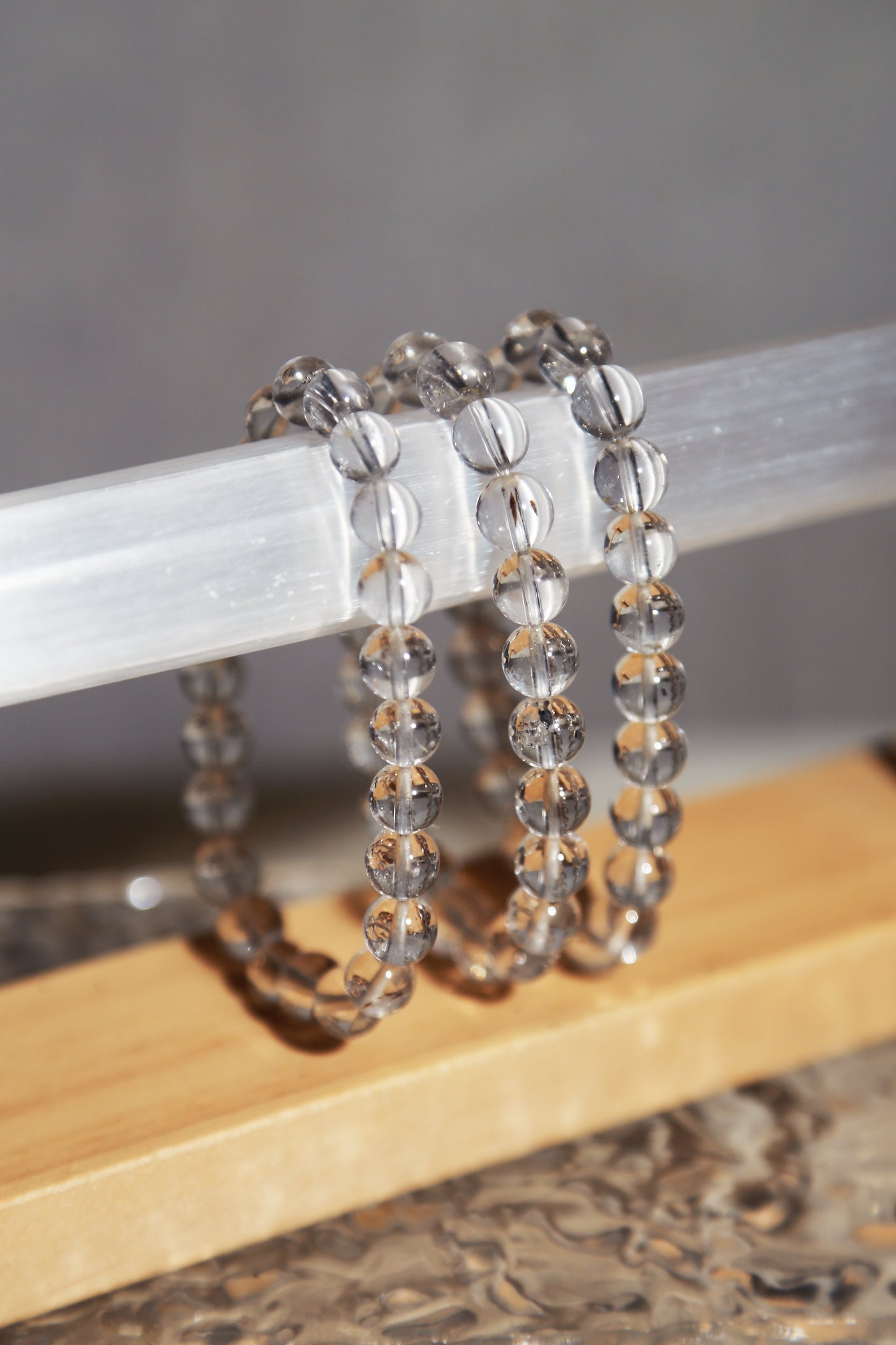 Natural Clear Quartz Lemurian Bead Bracelet
