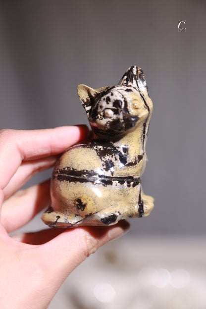 Dendritic Picture Stone Carved Cat