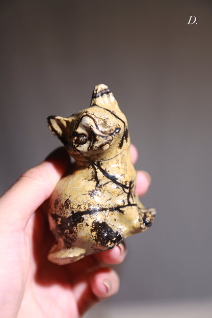 Dendritic Picture Stone Carved Cat