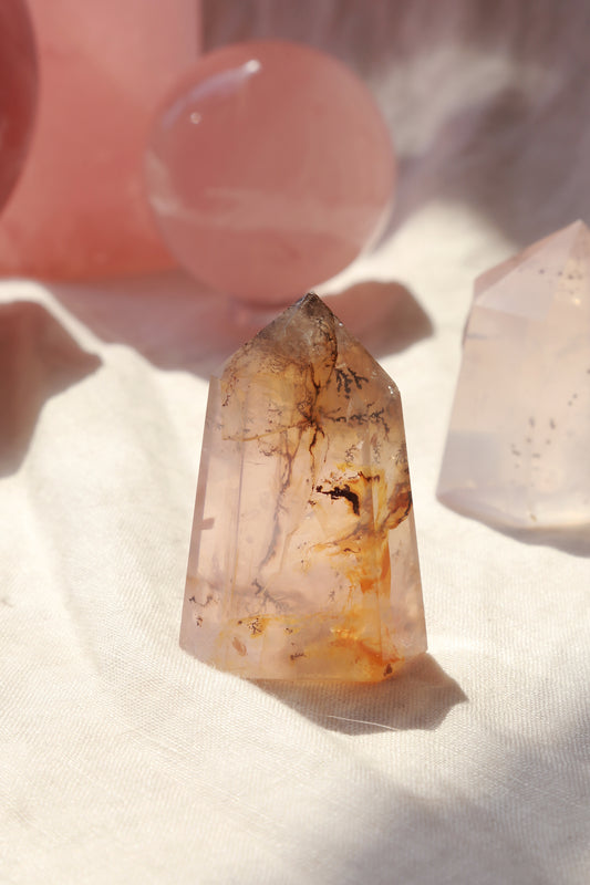Dendritic Rose Quartz with Golden Healer Tower
