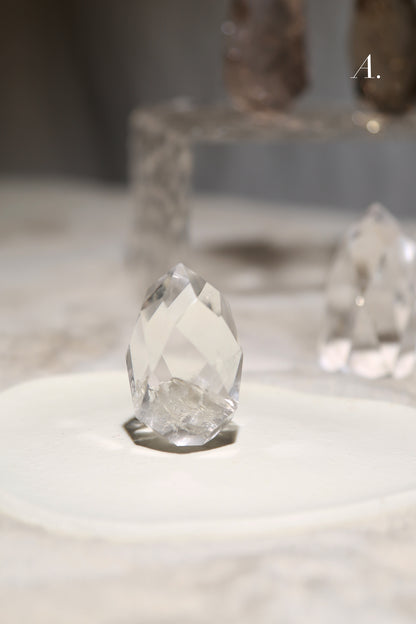 Clear / Smoky Quartz Faceted Diamond Flame
