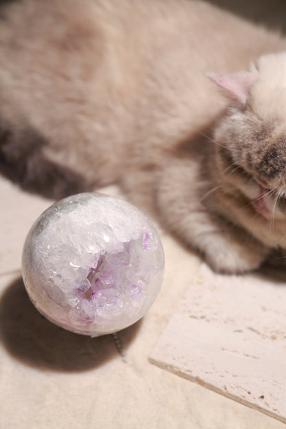 Pink & Green Rainbow Amethyst Purple Druzy Sphere
