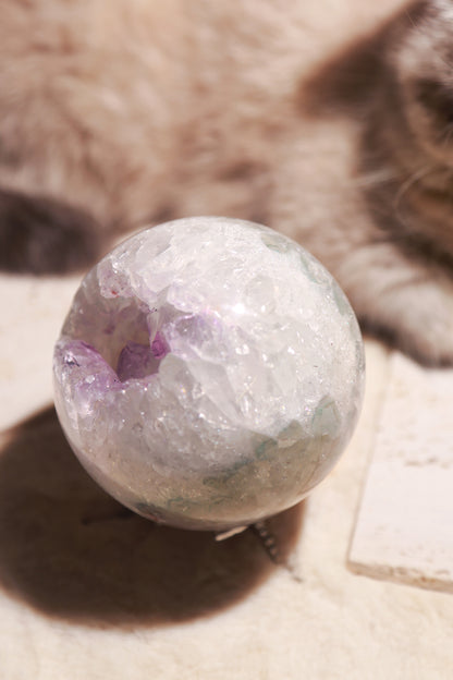 Pink & Green Rainbow Amethyst Purple Druzy Sphere