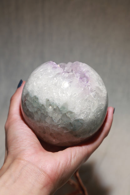 Pink & Green Rainbow Amethyst Purple Druzy Sphere