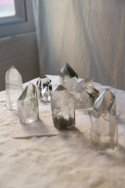 Green Lodolite Garden Quartz Tower