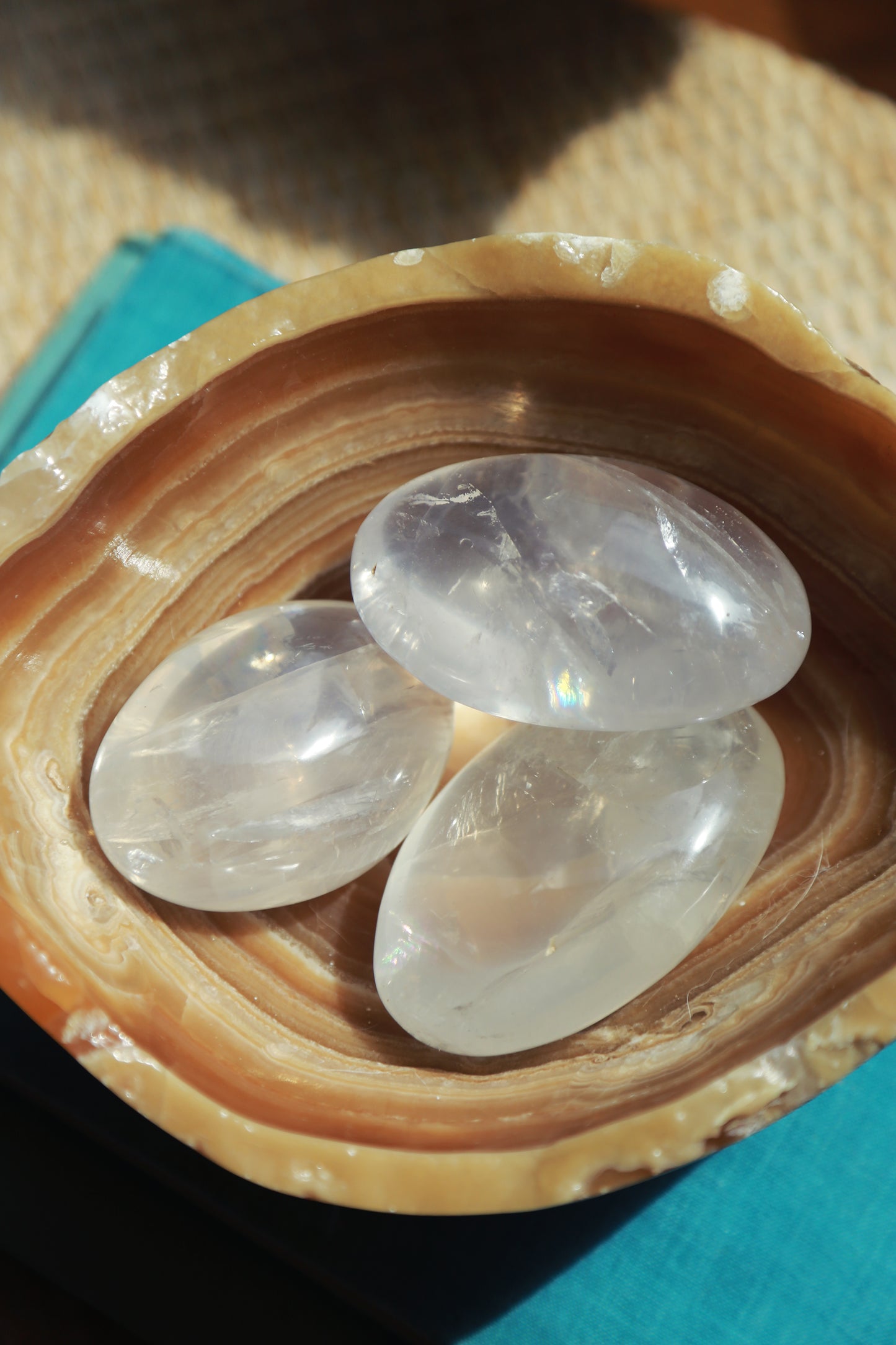Rainbow Girasol Quartz Palm Stone