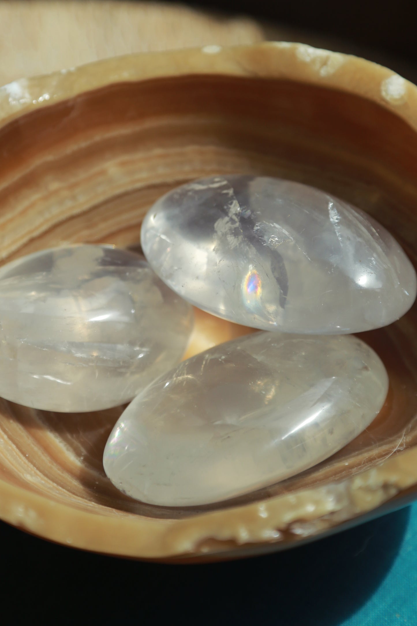 Rainbow Girasol Quartz Palm Stone